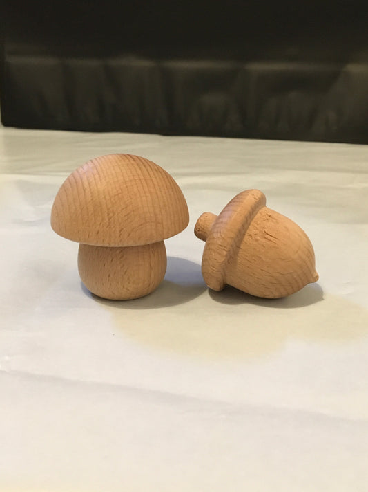 Preloved Pair of Niteangel Wooden Chew Toy Acorn and Mushroom (set of 2)