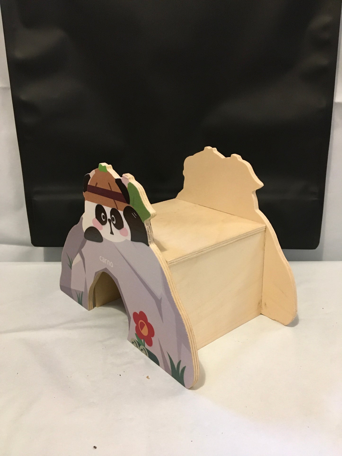 Preloved Wooden Panda Cave Hideout Cage Accessory