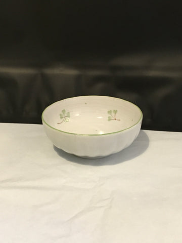 Preloved Japanese Ceramic White Round Bowl with Green and Plant Design